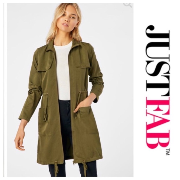 JustFab Jackets & Blazers - 🔴Army Green Lightweight Drawstring-Waist Trench Jacket